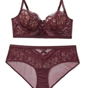 NWT Adore Me Diara Bra + Panty Set - Burgundy - Size 42C + 1X